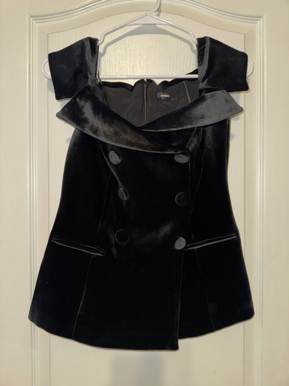 Express Black Velvet Double-Breasted Sleeveless Blazer
